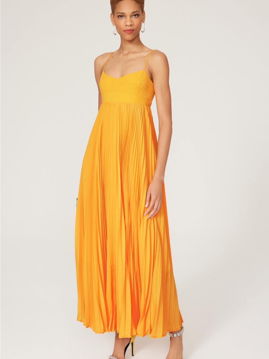 Sunburst Spaghetti-Strap Pleated Maxi Dress